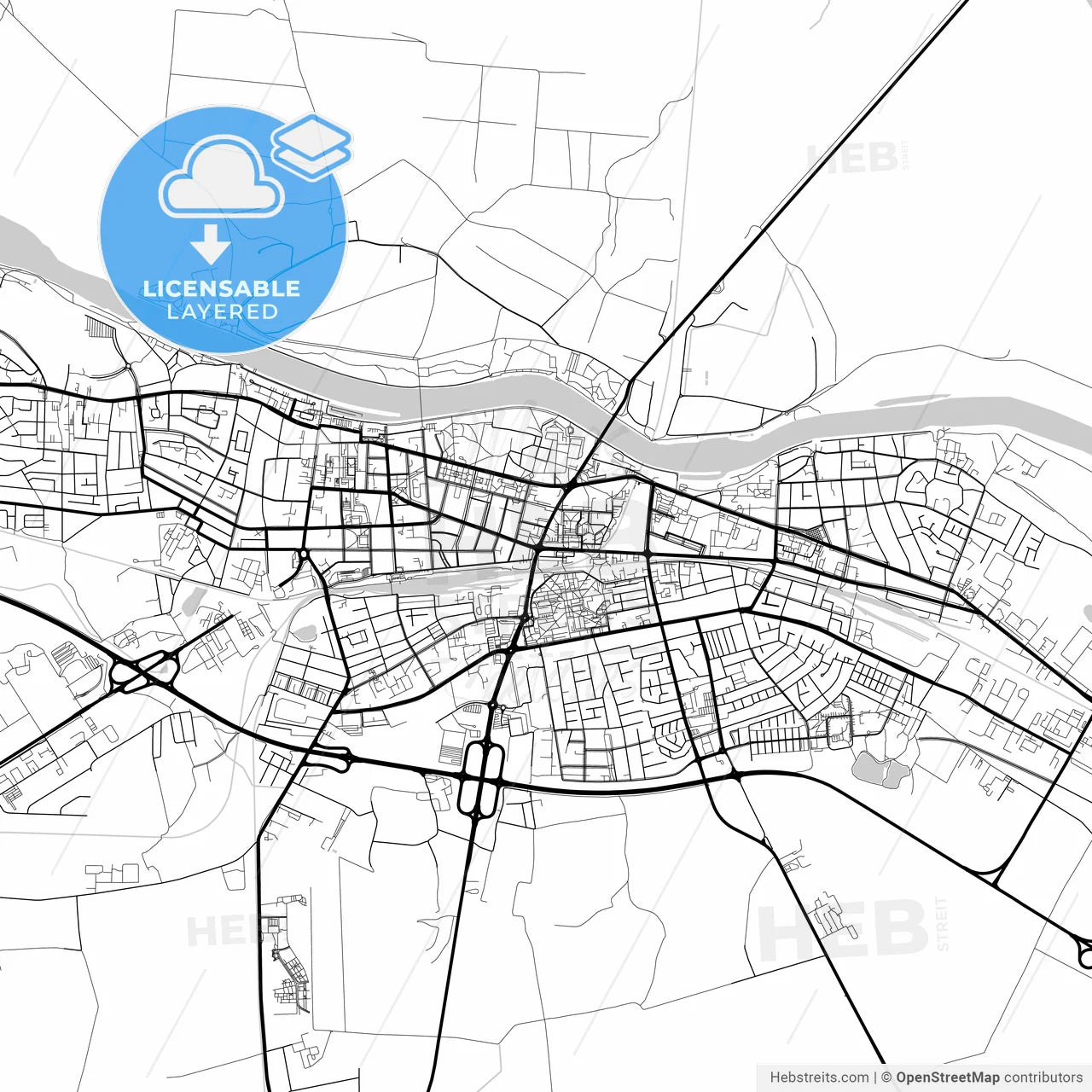 Layered PDF map of Osijek, Osijek-Baranja, Croatia