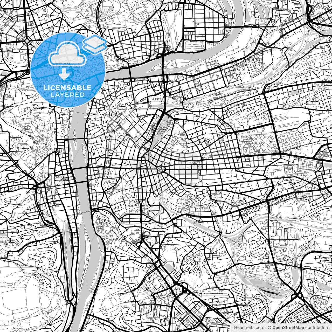 Layered PDF map of Prague, Prague, Czechia