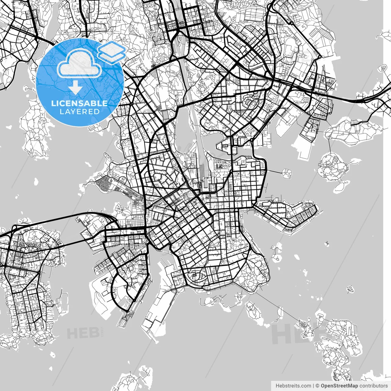 Layered PDF map of Helsinki, Finland