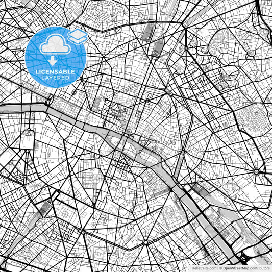 Layered PDF map of Paris, Paris, France