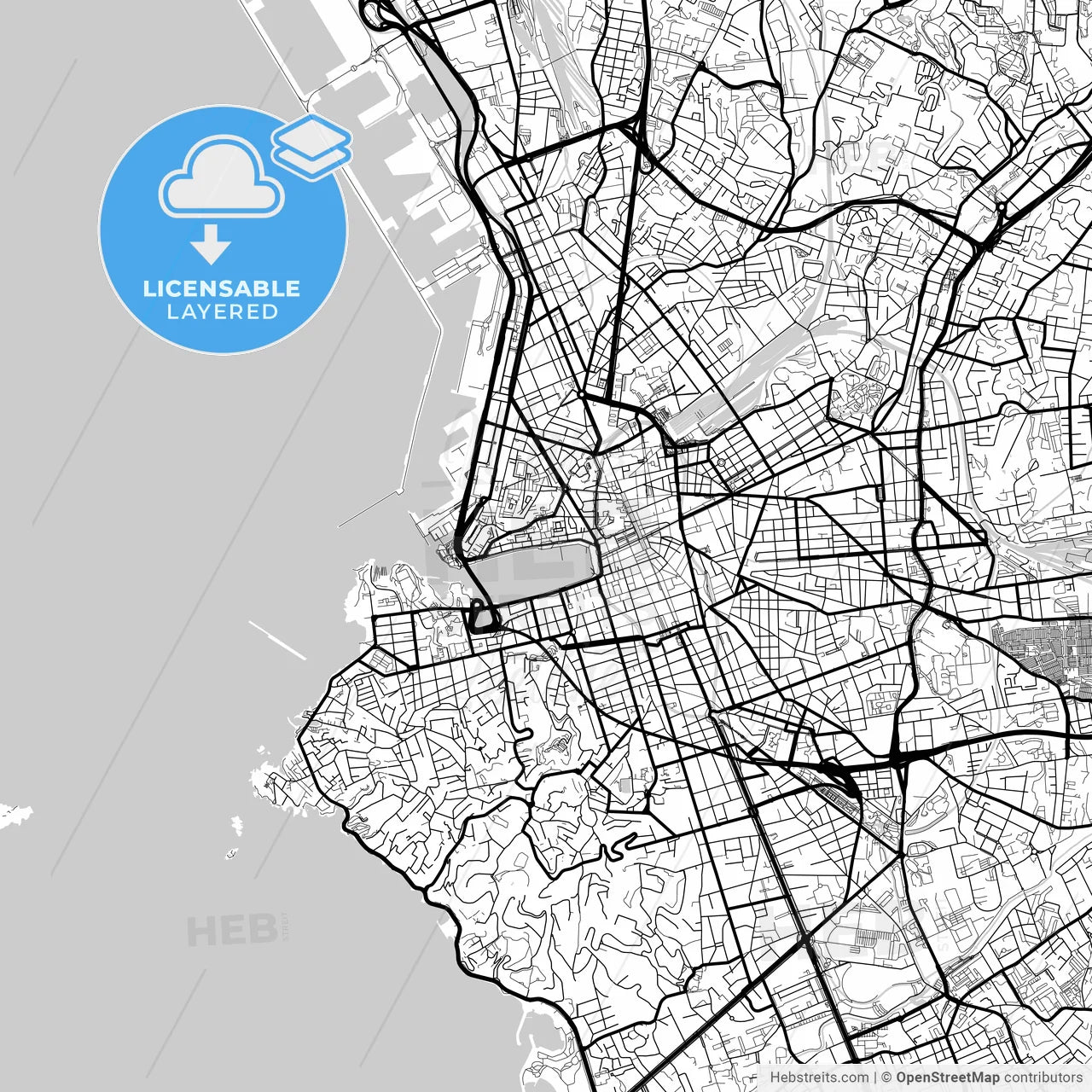 Layered PDF map of Marseille, Bouches-du-Rhône, France