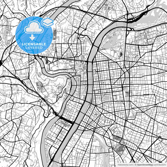 Layered PDF map of Lyon, Rhône, France