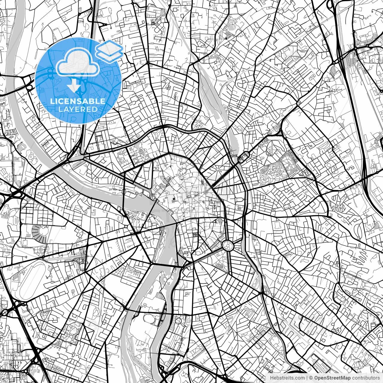 Layered PDF map of Toulouse, Haute-Garonne, France