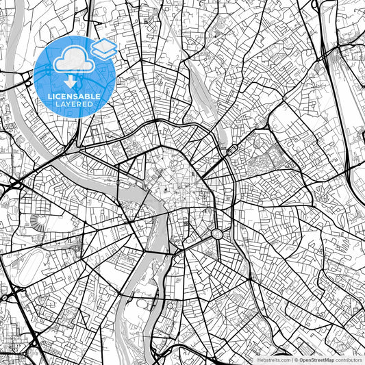 Layered PDF map of Toulouse, Haute-Garonne, France