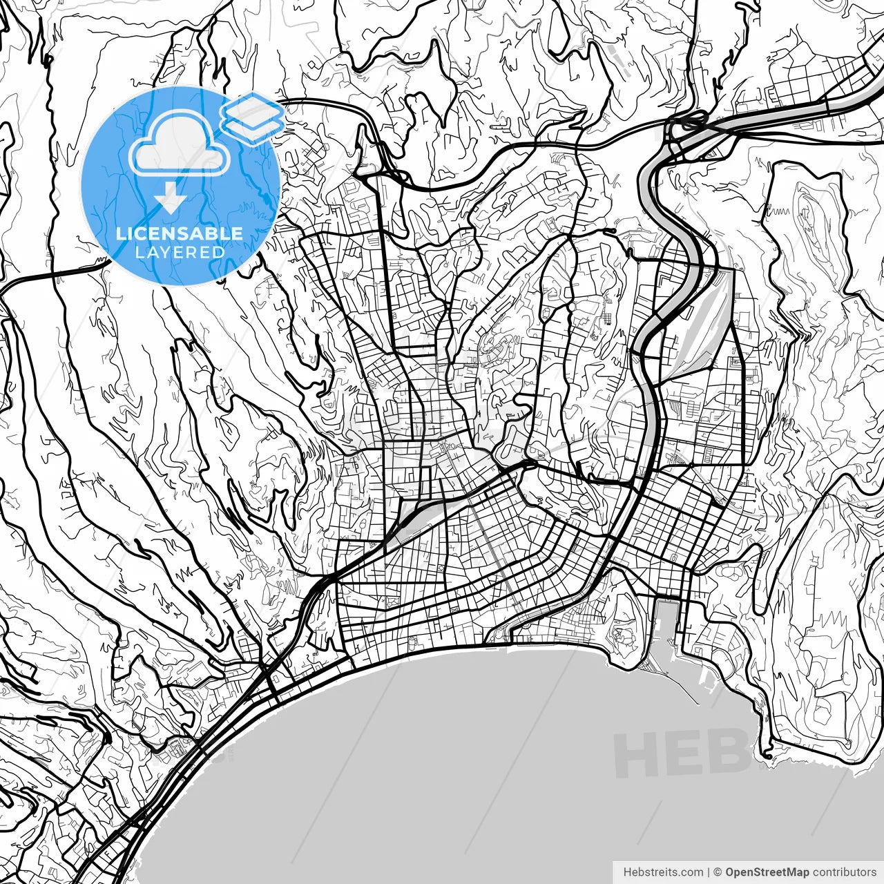 Layered PDF map of Nice, Alpes-Maritimes, France