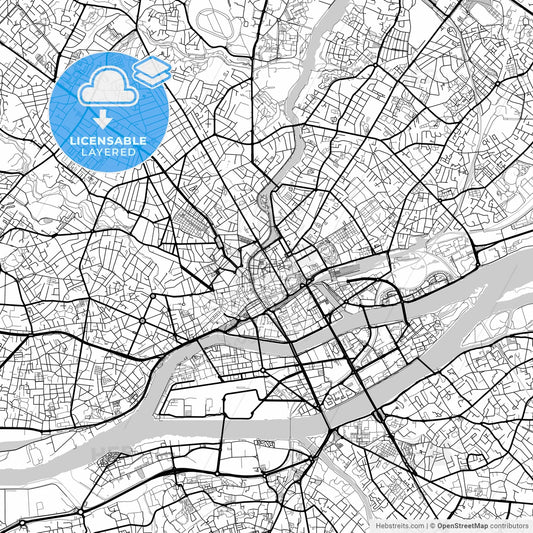 Layered PDF map of Nantes, Loire-Atlantique, France