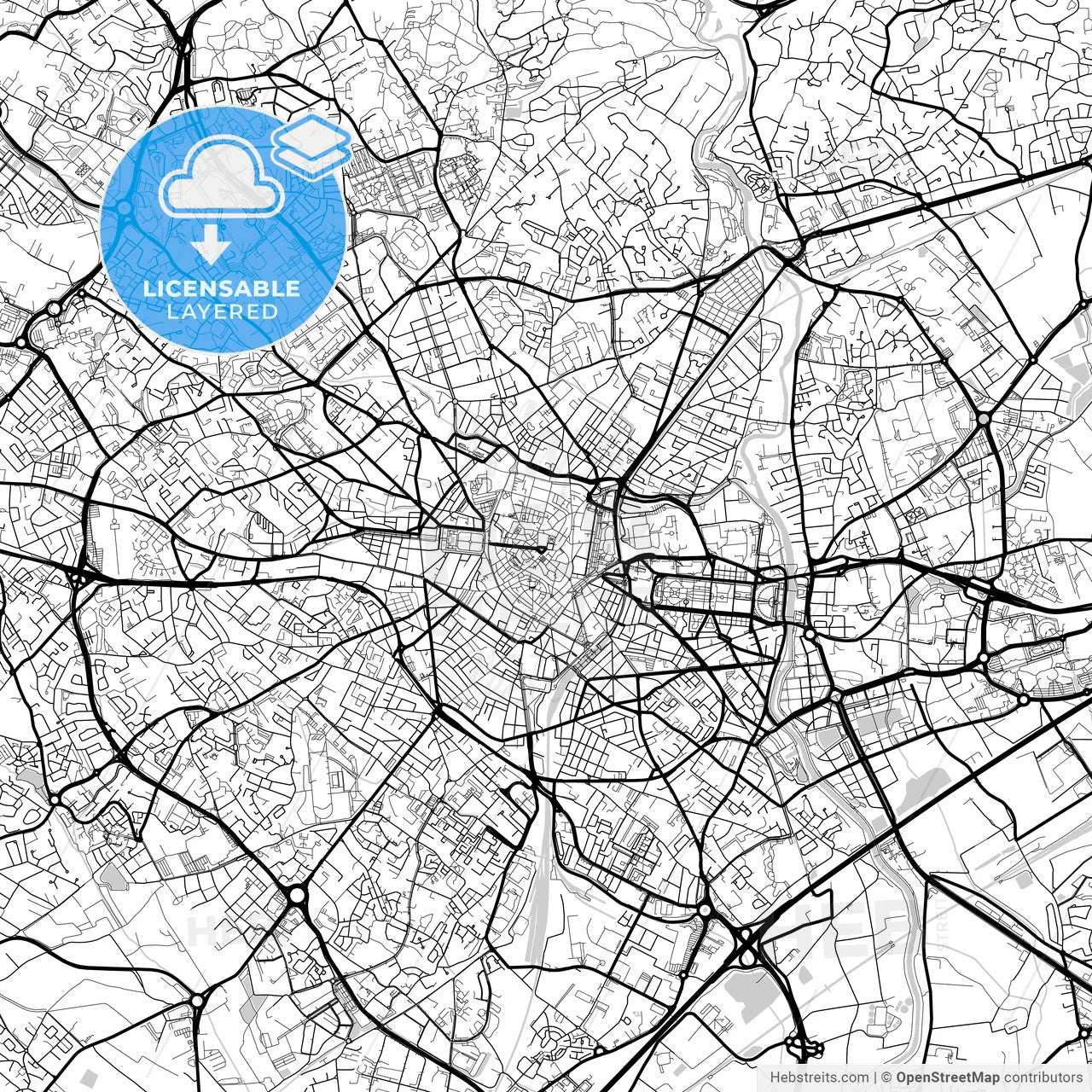 Layered PDF map of Montpellier, Hérault, France