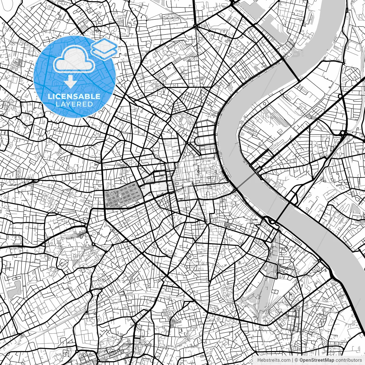 Layered PDF map of Bordeaux, Gironde, France