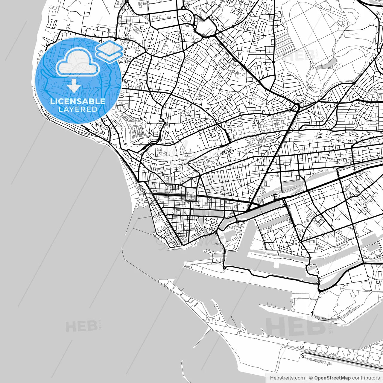 Layered PDF map of Le Havre, Seine-Maritime, France