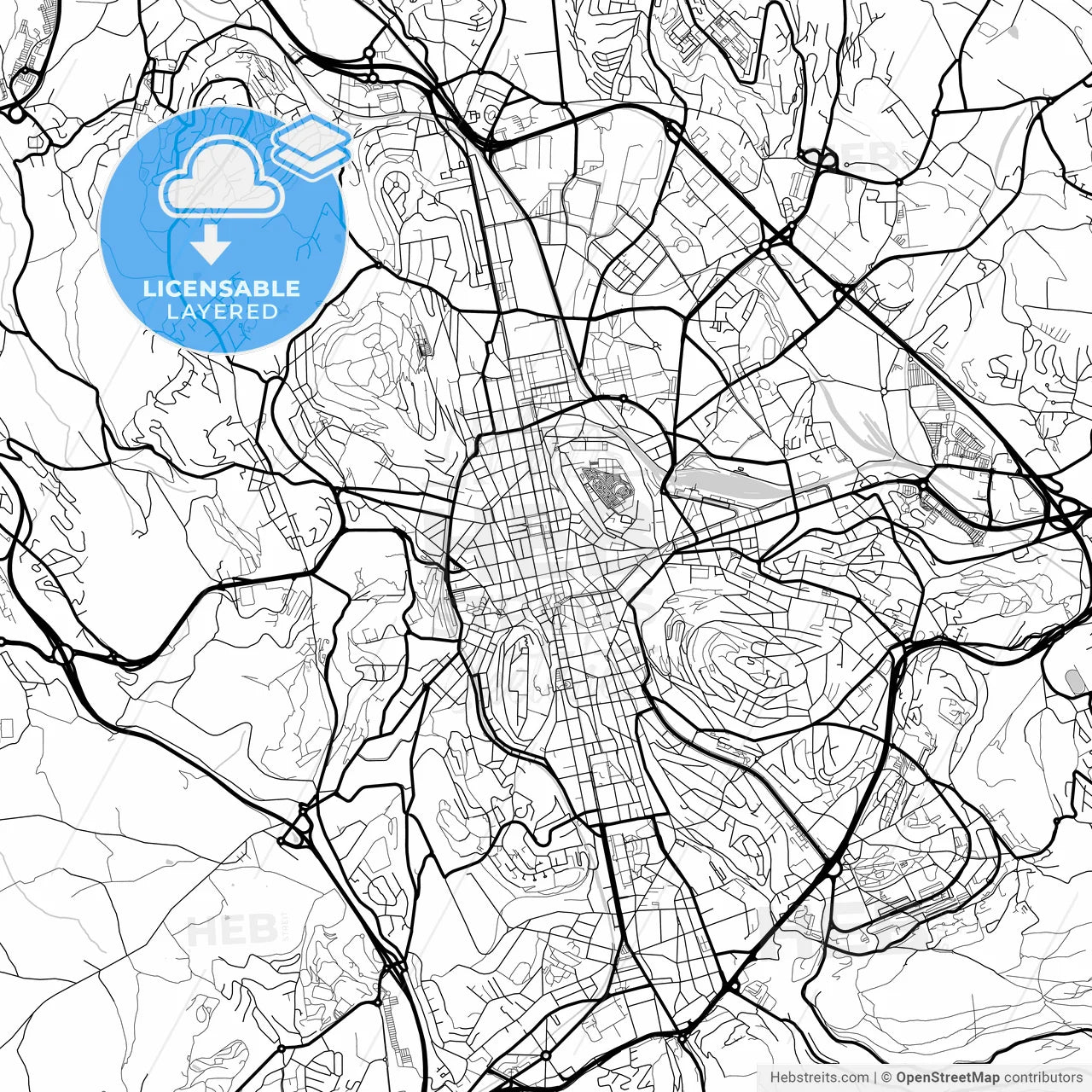Layered PDF map of Saint-Étienne, Loire, France