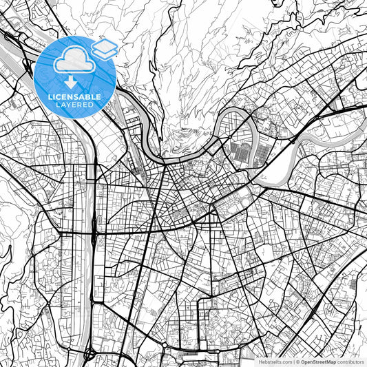 Layered PDF map of Grenoble, Isère, France