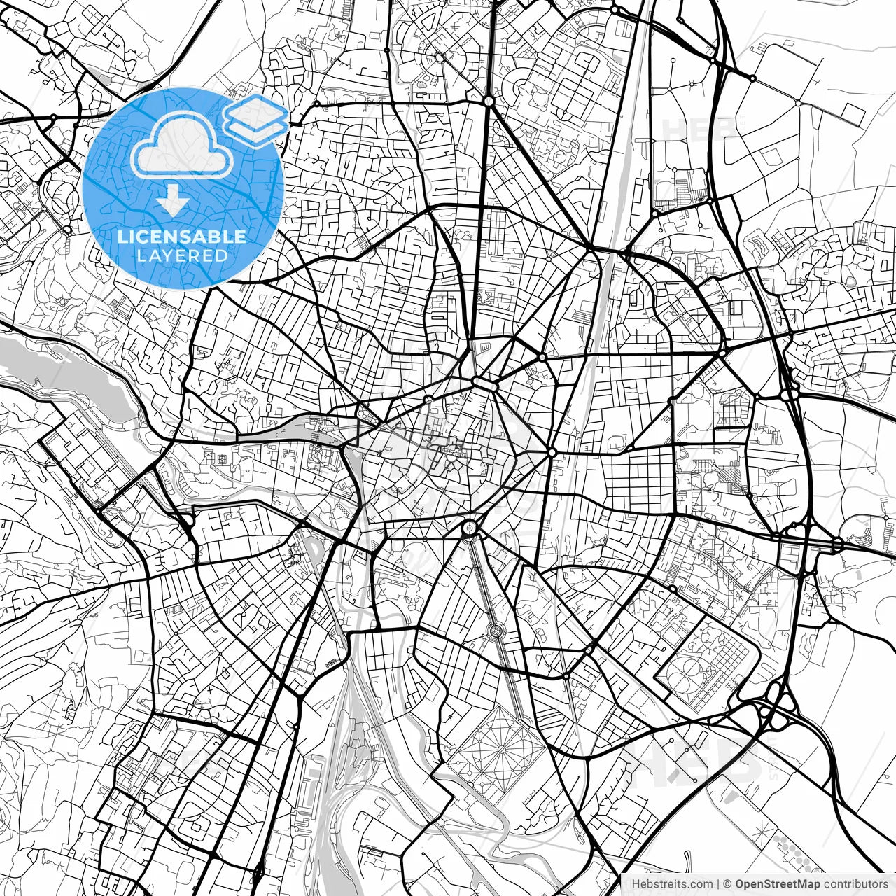 Layered PDF map of Dijon, Côte-d Or, France