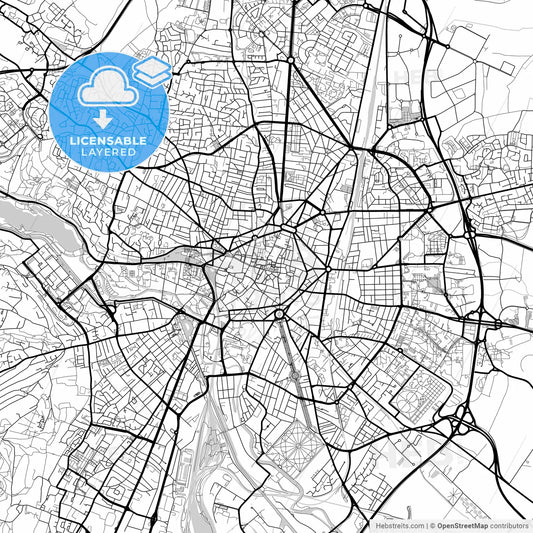 Layered PDF map of Dijon, Côte-d Or, France