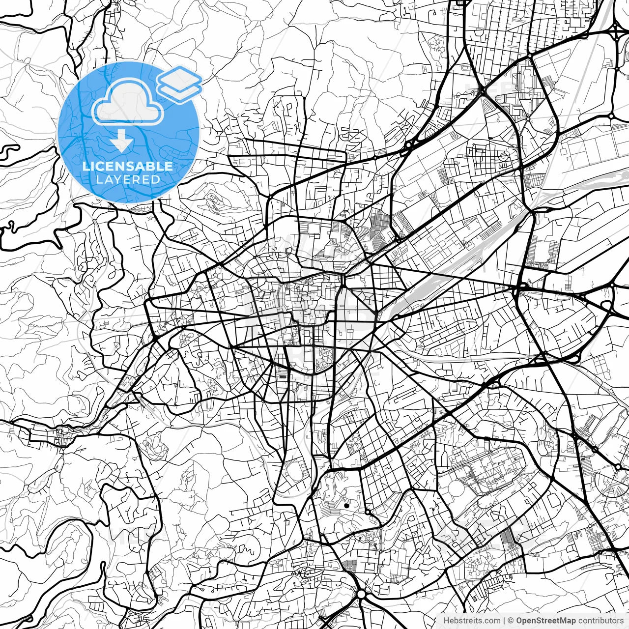Layered PDF map of Clermont-Ferrand, Puy-de-Dôme, France
