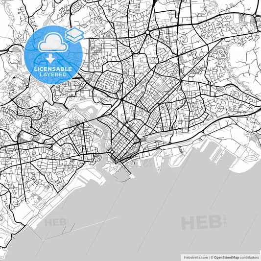 Layered PDF map of Brest, Finistère, France