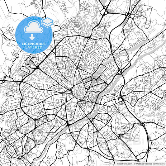 Layered PDF map of Limoges, Haute-Vienne, France