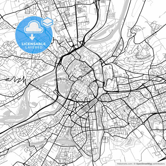 Layered PDF map of Metz, Moselle, France