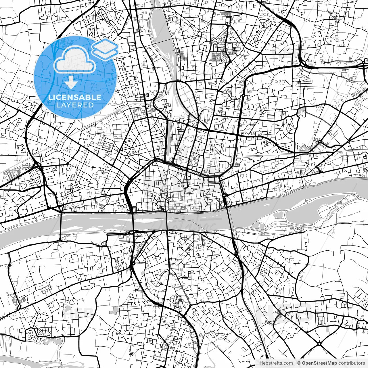 Layered PDF map of Orléans, Loiret, France