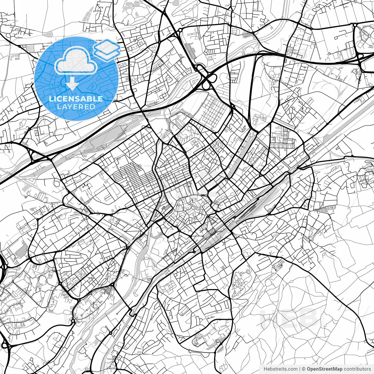 Layered PDF map of Mulhouse, Haut-Rhin, France
