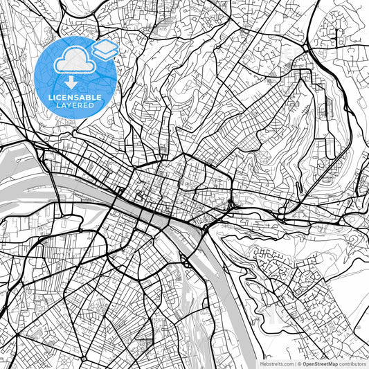 Layered PDF map of Rouen, Seine-Maritime, France