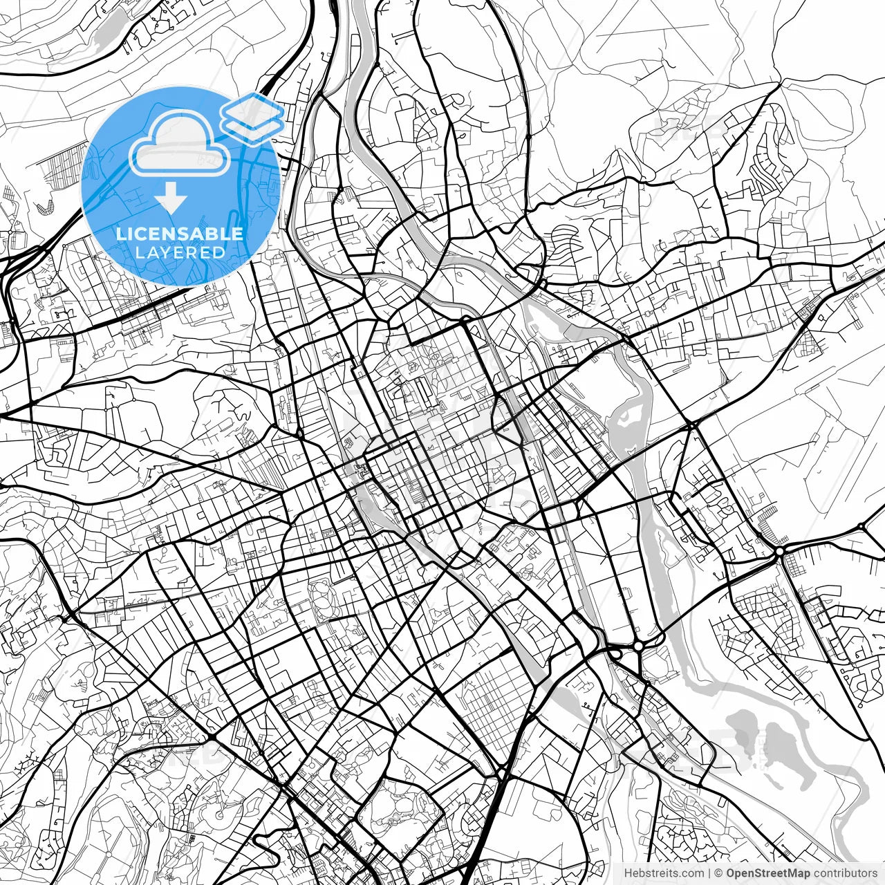 Layered PDF map of Nancy, Meurthe-et-Moselle, France