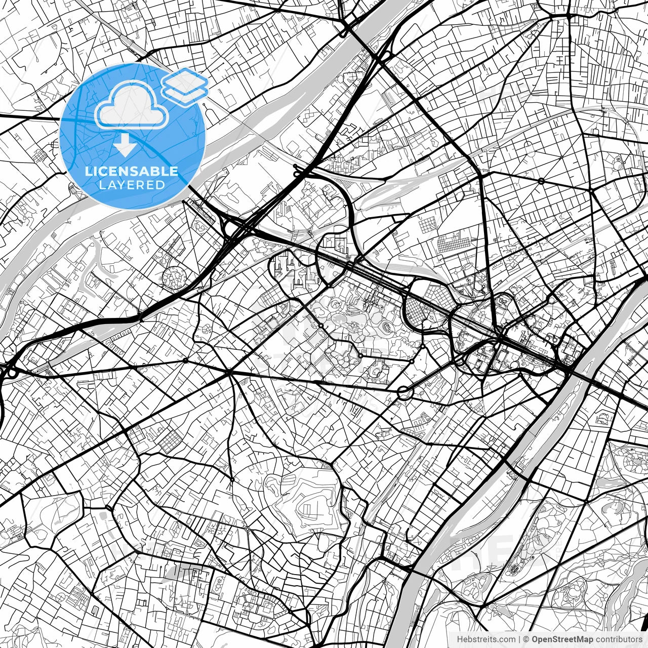 Layered PDF map of Nanterre, Hauts-de-Seine, France