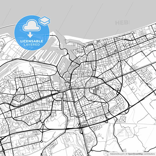 Layered PDF map of Dunkirk, Nord, France