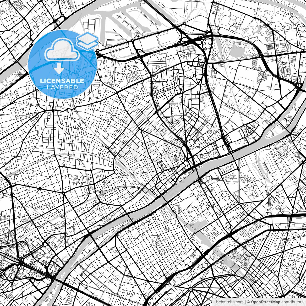 Layered PDF map of Asnières-sur-Seine, Hauts-de-Seine, France
