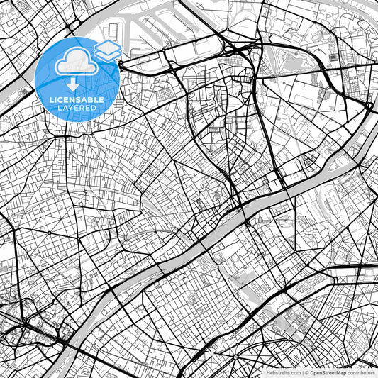 Layered PDF map of Asnières-sur-Seine, Hauts-de-Seine, France