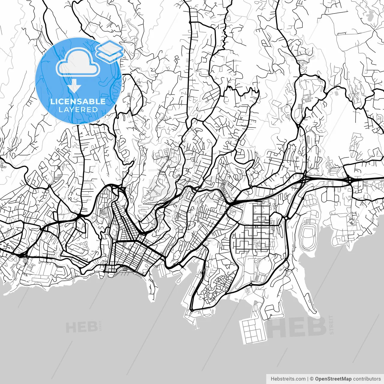 Layered PDF map of Fort-de-France, Martinique, France