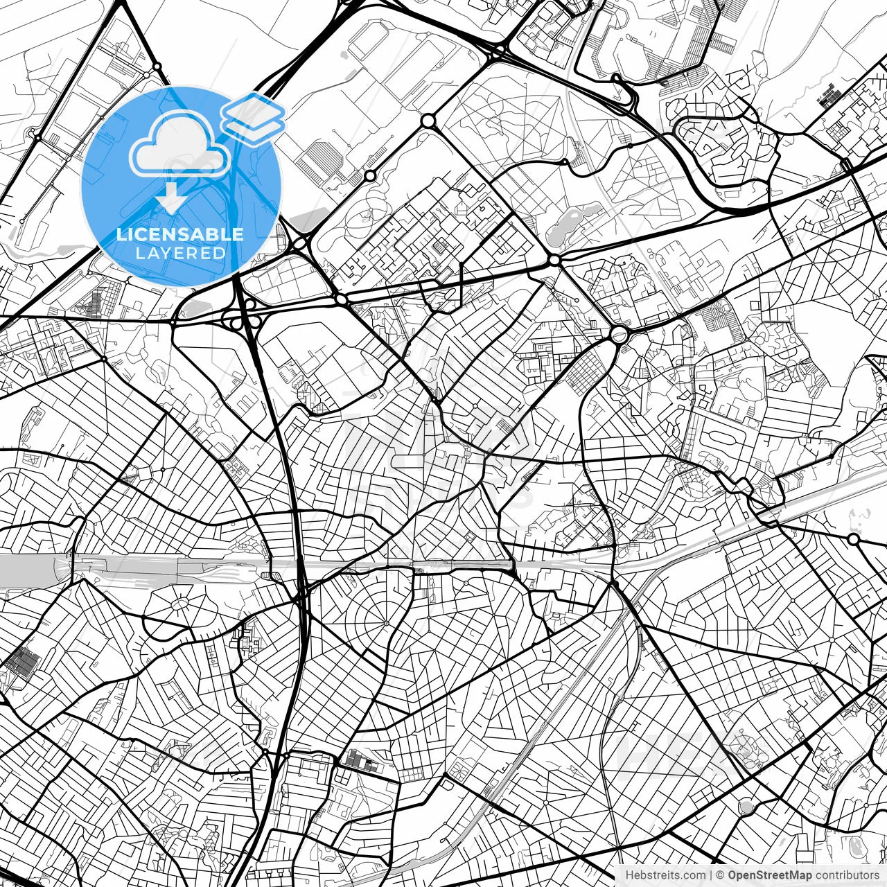 Layered PDF map of Aulnay-sous-Bois, Seine-Saint-Denis, France