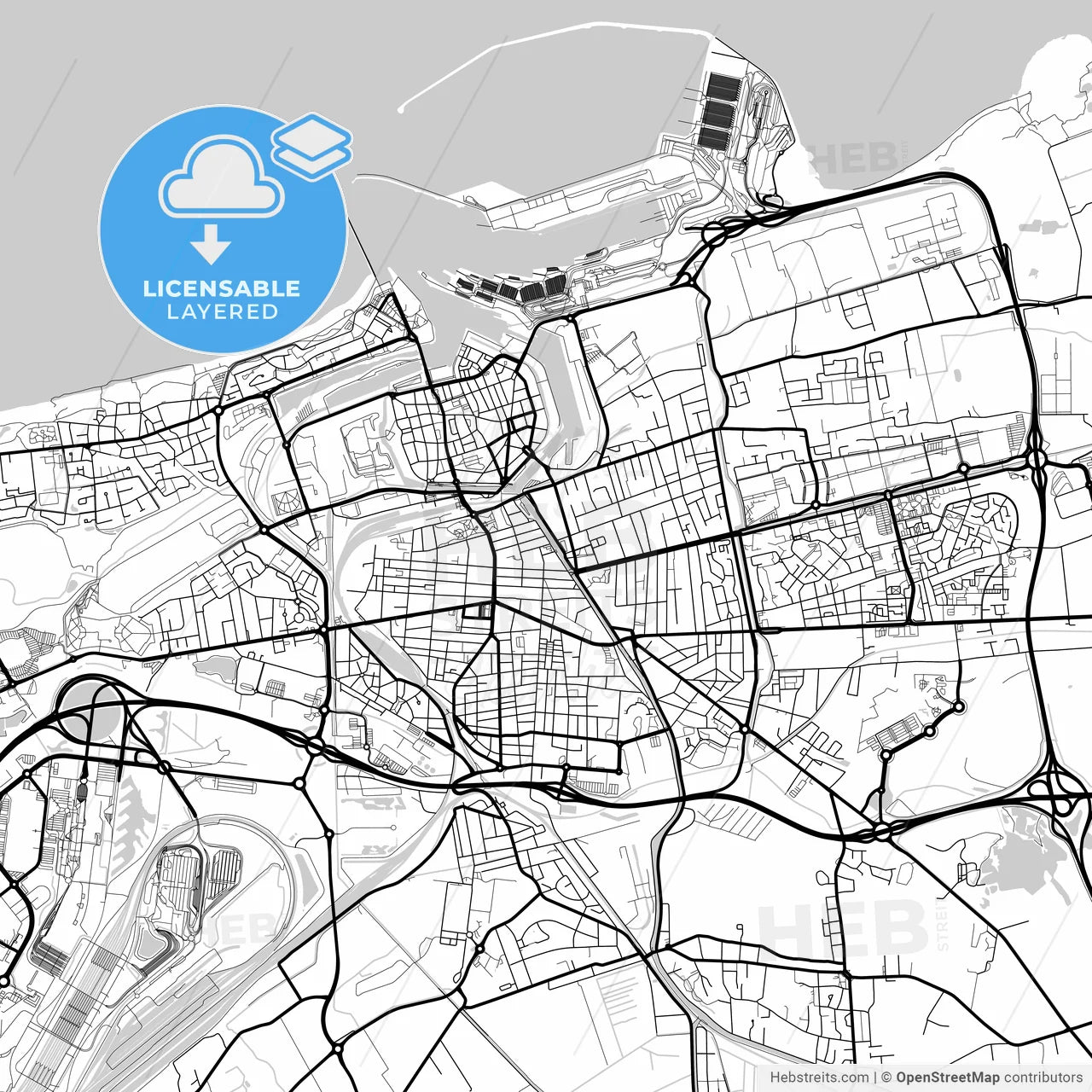 Layered PDF map of Calais, Pas-de-Calais, France