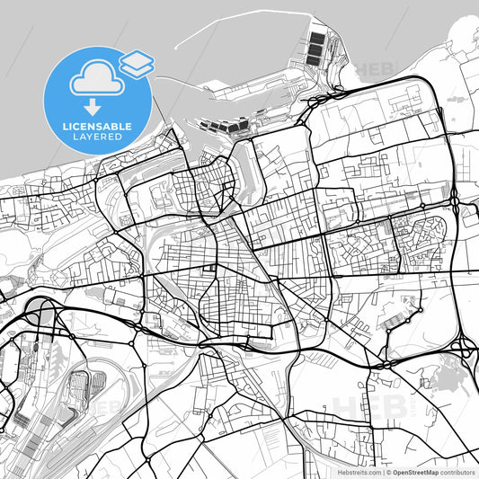 Layered PDF map of Calais, Pas-de-Calais, France