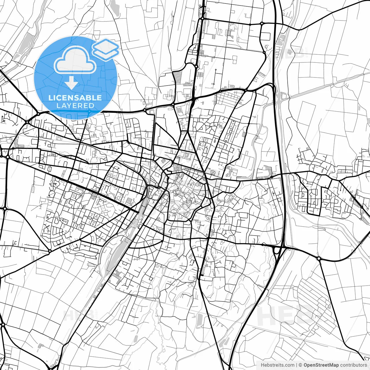 Layered PDF map of Colmar, Haut-Rhin, France