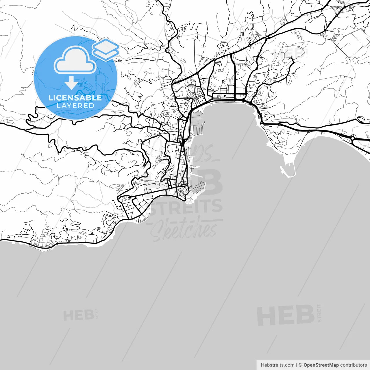 Layered PDF map of Ajaccio, Corse-du-Sud, France