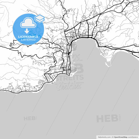 Layered PDF map of Ajaccio, Corse-du-Sud, France