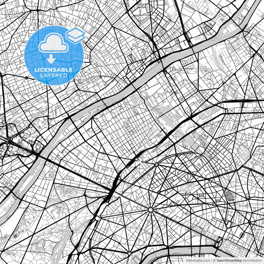 Layered PDF map of Levallois-Perret, Hauts-de-Seine, France
