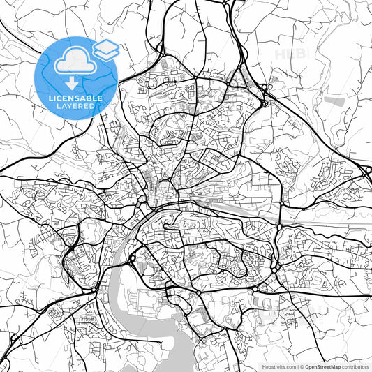 Layered PDF map of Quimper, Finistère, France