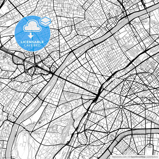 Layered PDF map of Neuilly-sur-Seine, Hauts-de-Seine, France