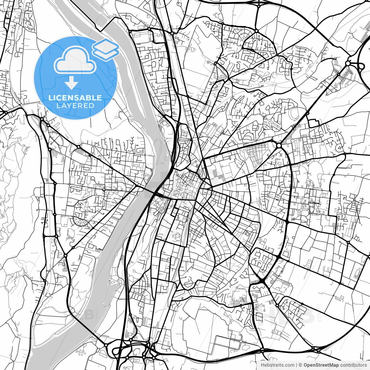 Layered PDF map of Valence, Drôme, France