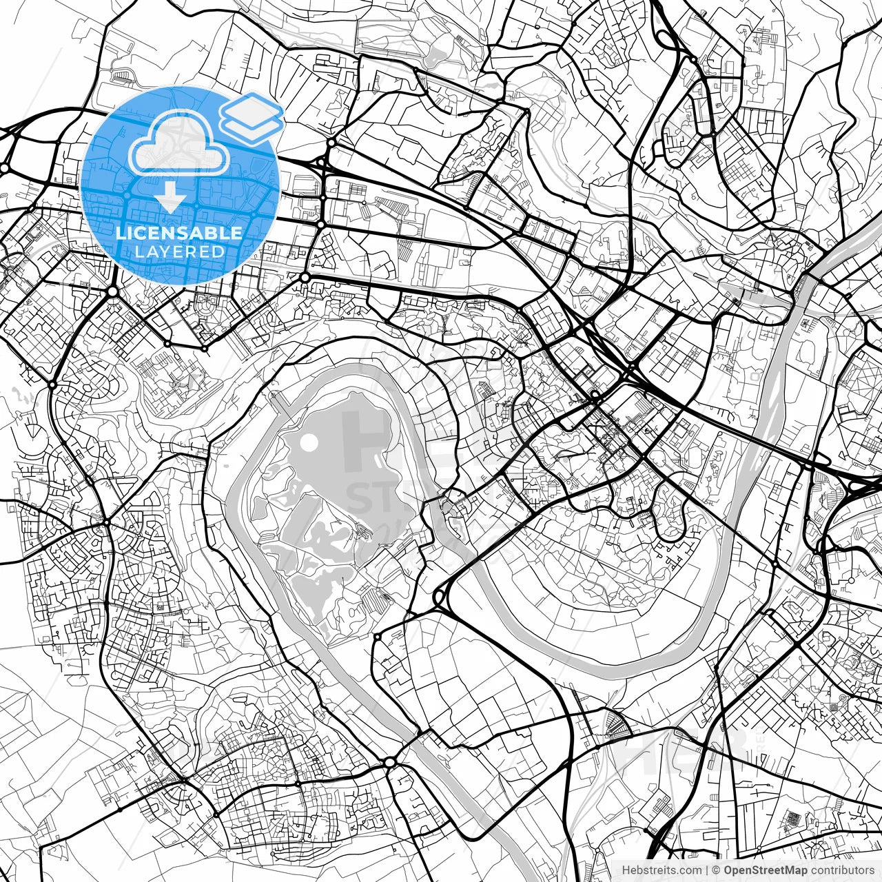 Layered PDF map of Cergy, Val-d Oise, France