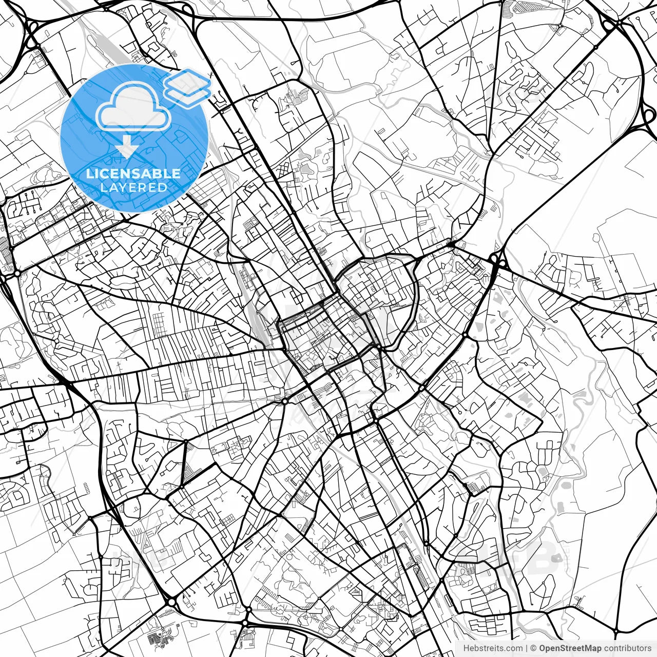 Layered PDF map of Troyes, Aube, France
