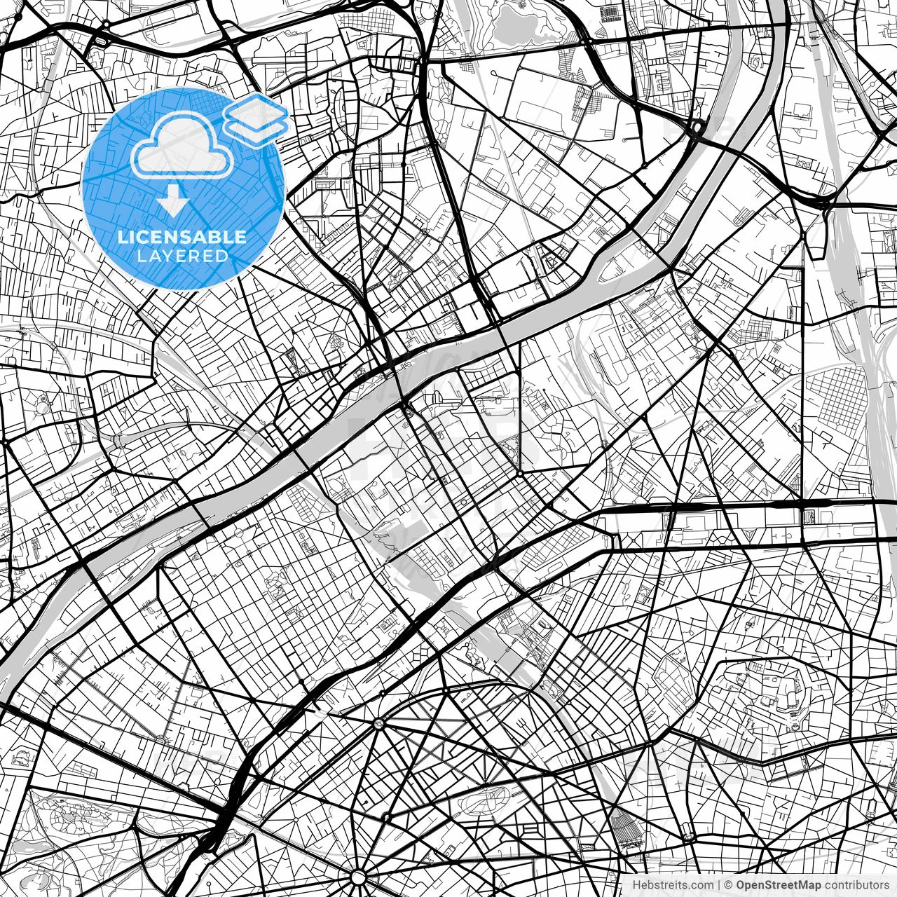 Layered PDF map of Clichy, Hauts-de-Seine, France