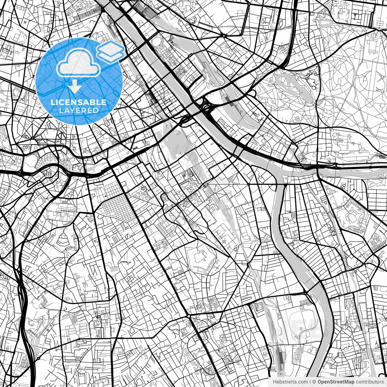 Layered PDF map of Ivry-sur-Seine, Val-de-Marne, France