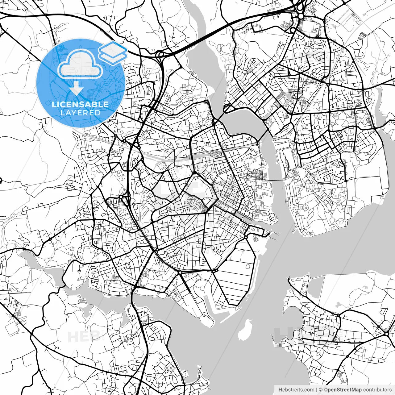 Layered PDF map of Lorient, Morbihan, France