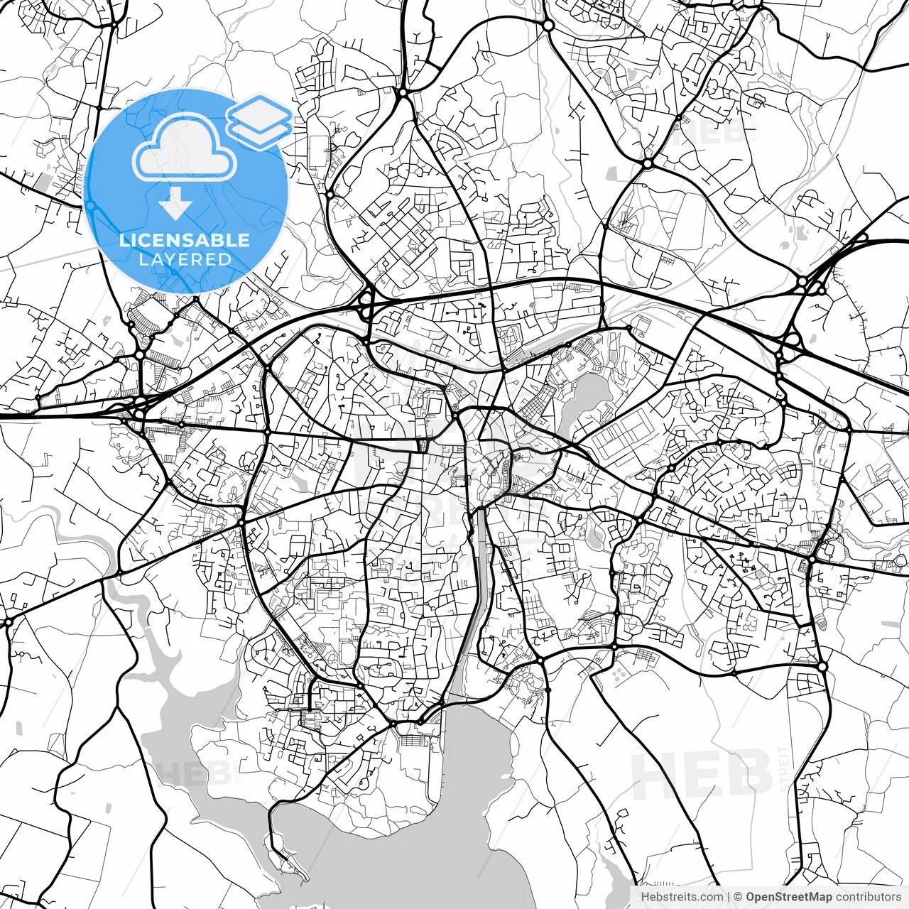 Layered PDF map of Vannes, Morbihan, France