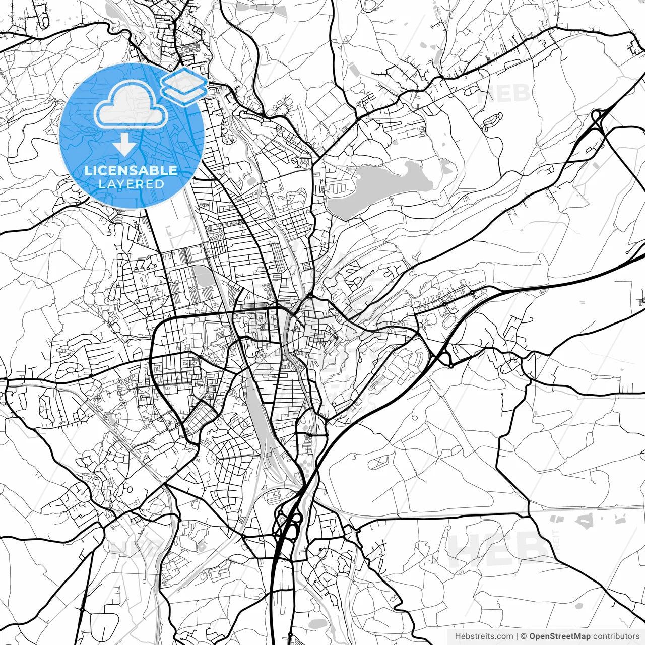 Layered PDF map of Belfort, Territoire de Belfort, France
