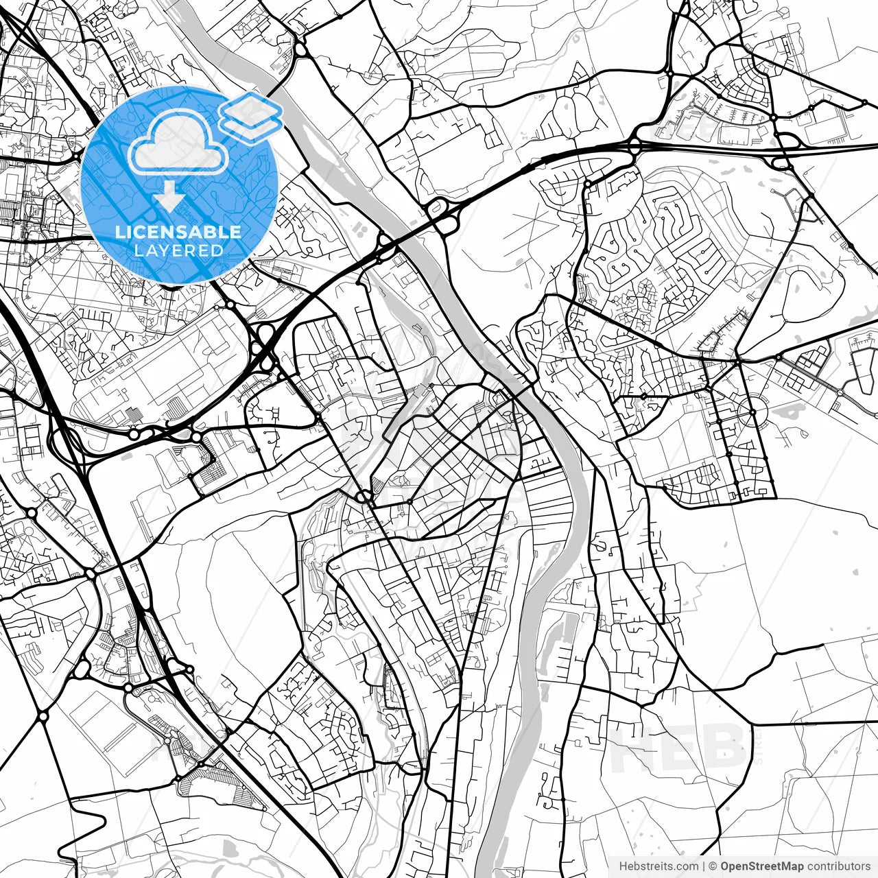 Layered PDF map of Corbeil-Essonnes, Essonne, France