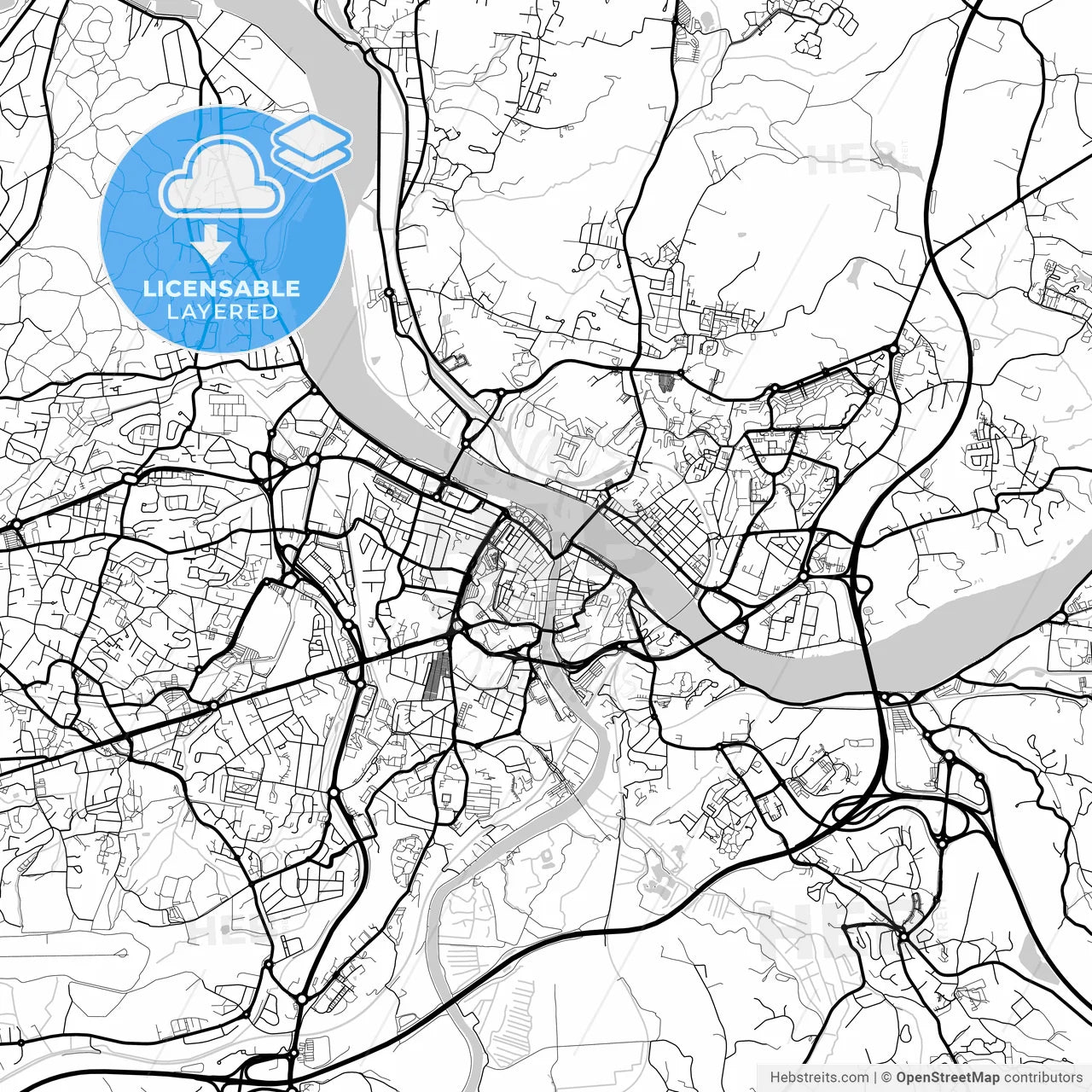 Layered PDF map of Bayonne, Pyrénées-Atlantiques, France