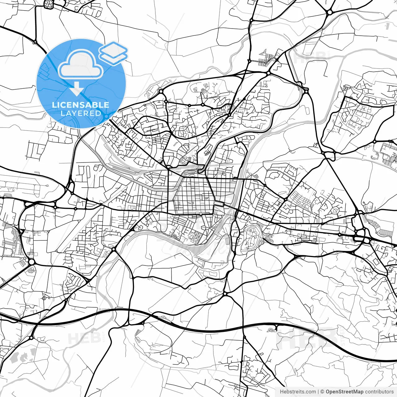 Layered PDF map of Carcassonne, Aude, France